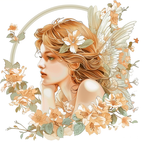 欧式复古花卉天使插画白底主题