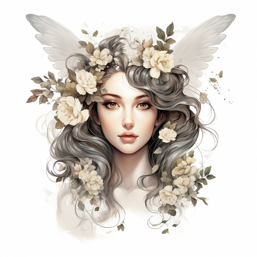 欧式复古花卉天使插画风格白底主题