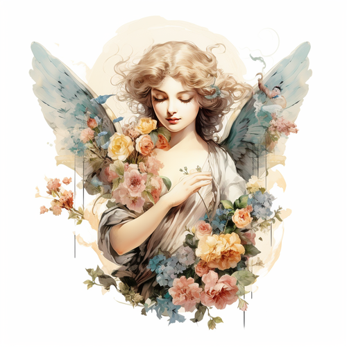 欧式复古花卉天使插画风格白底主题