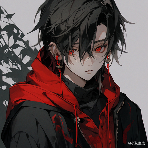 黑发红瞳男子束发黑衣