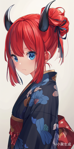 红发蓝眼睛穿传统和服的校服角色