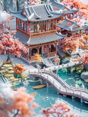 江南小院关键词：Miniature, Spring Festival town isometric view, super cute clay world, outdoor party, tilt motion, excellent lighting, snowflake, volume landscape, brush rendering, tilt motion, 3D, super detail, 32k中文：微缩，春节小镇等角观，超萌粘土世界，户外派对，倾斜运动，优秀灯光，雪花，体量景观，笔刷渲染，倾斜运动，3D，超细节，32k#灵感设计 #midjourney关键词 #mj教程合集 #ai关键词 #ai #Ai绘画 #我的文具分享 #我的运动日常 #江南水乡 #宫殿 #设计 #mj教程合集 #字体设计 #设计灵感 #江南烟雨 #宋画 #洗澡比咖啡提神 #温馨小窝