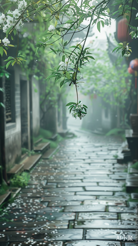 竹林巷子，古香烟雨，梨花新芽，优美细节