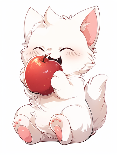 Chubby Fluffy Kitten With Pixar Style Holding Apple