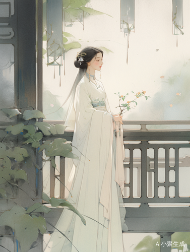 Inspired by Chinese Palaces: Woman in White Dress on Balcony