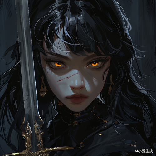 黑色古装少女手拿剑，眼尾有痣