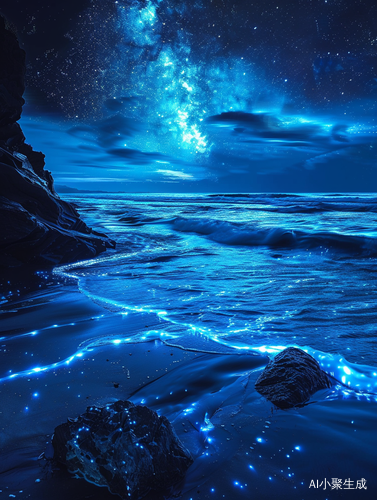 Fantasy Beach: Bioluminescent Glow & Shimmering Stars