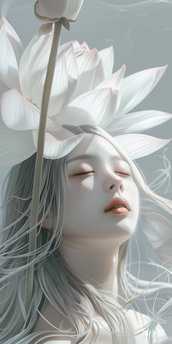 Ethereal White Lotus: A Delicate Blend of Anime Aesthetics and Qian Xuan's Style