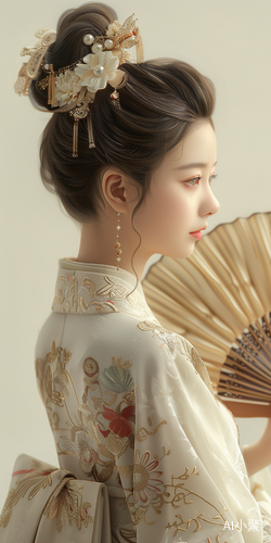 Traditional Hanfu beauty with fair skin and elaborate high bun