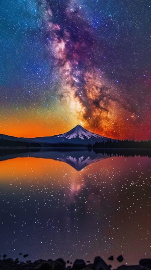 HD glossy photo, Sparks Lake , Bend Oregon, galactic sunset Milky Way, ar 9:16 test creative upbeta