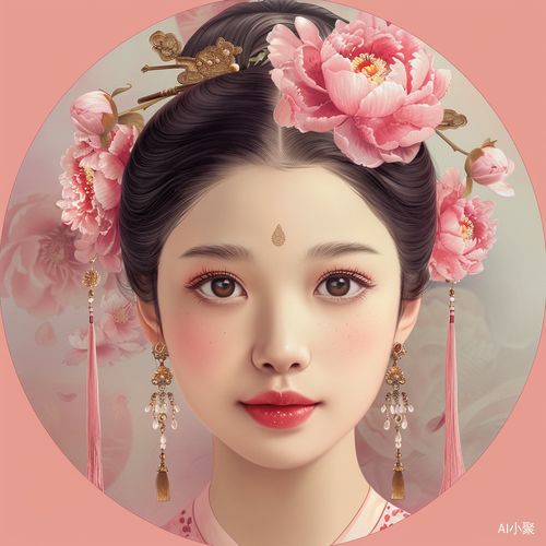 Ancient Chinese Beauty with Pink Peony Headdress