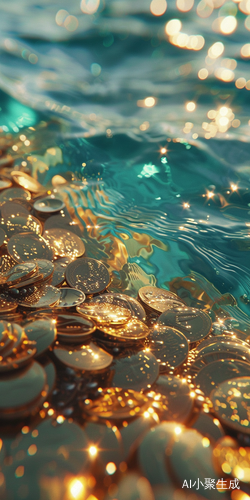 Gold Coins in Turquoise Water: Dreamy Natural Light