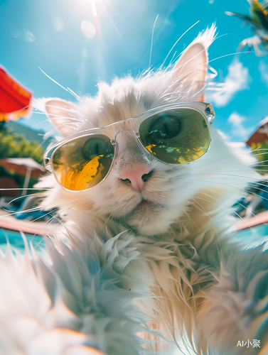 Cinematic Shot of Pure White Ragdoll Cat Volt in Bali