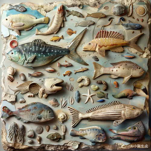 精美纹理的古代海洋生物化石展示