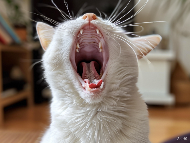 Reddit 2019: White Cat Fed in Open Mouth Style on Low-Quality Phone