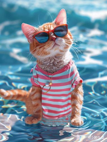 夏日时尚的胖橘猫