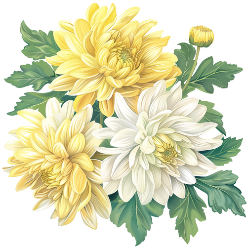 菊花插画风格白底组合