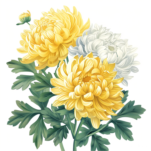 菊花插画风格白底组合