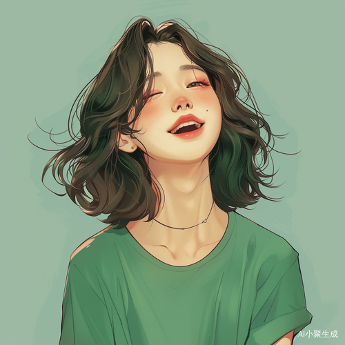 Adorable Acute Cartoon Girl in Green Shirt - Trendy Korean-style Illustration