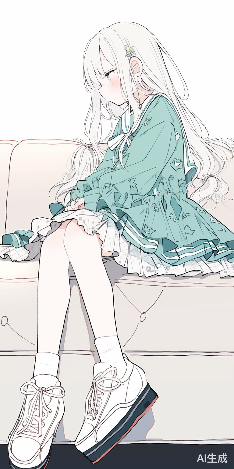 娇羞JK美少女双马尾坐在沙发上