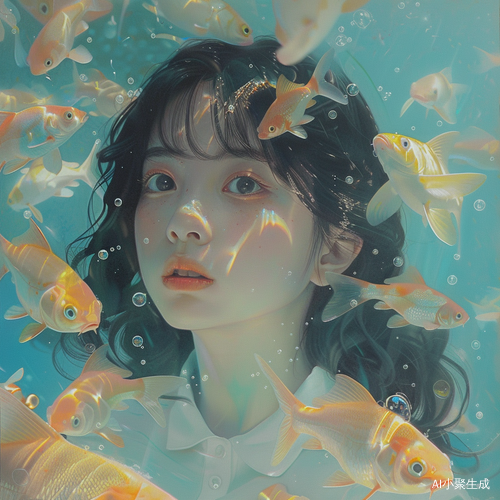 Dreamy Summer Heat: A Girl in a Fishtank with Anime Art Style