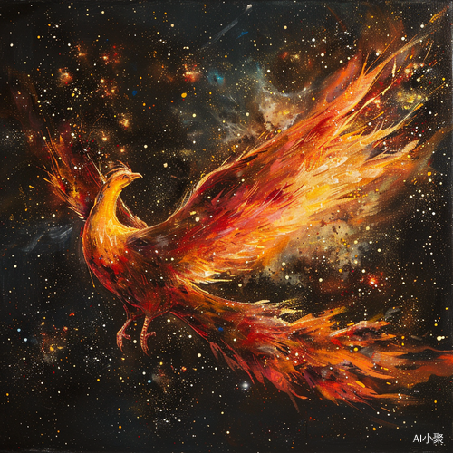 Fiery Phoenix: A Naturalistic Animal Painting in Space