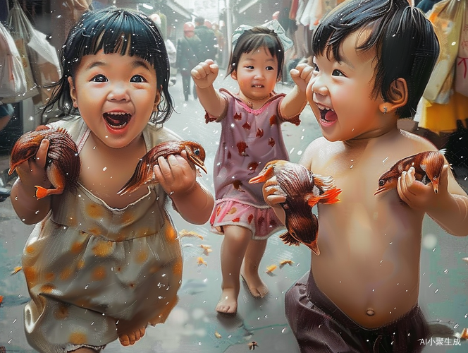 夸张表情的小孩子手持奇幻物品
