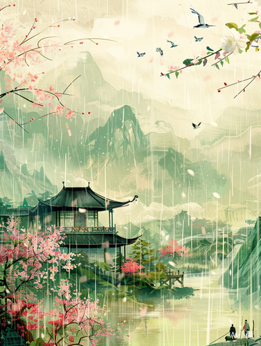 ense of elegance and tranquility. The artist named Li Nan drew inspiration from classic Chinese ink paintings and combined it with elements from Western films, creating a unique artistic style. The camera perspective is like a zoomed-in lens, capturing every intricate detail of the scenery. The artwork is of high quality and has a resolution of 8K, allowing viewers to appreciate the beauty in every aspect. 

{