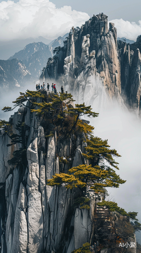 空中俯拍人群爬山，展现壮观雄伟景象