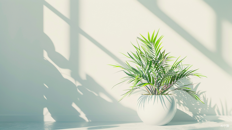 Organic Abstracts: Minimalistic 3D Rendering of White Room with Green Plant