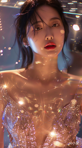 Close-up of Gemma Chan in a Sparkling Star Dress