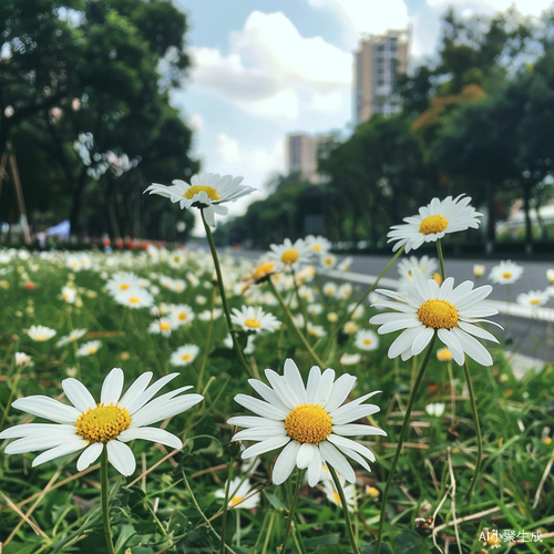 夏日公园中的白色雏菊