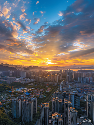 日落时分下的山景建筑