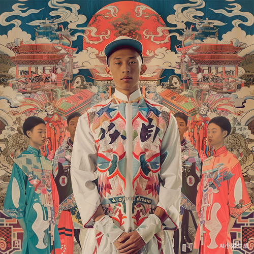 充满活力和色彩的拼贴画展示了Bigauicolor的说唱单曲“梦想”的视频及中国不同民族的传统服饰