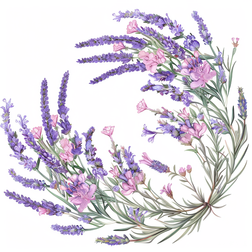 薰衣草与粉色薰衣草插画组合