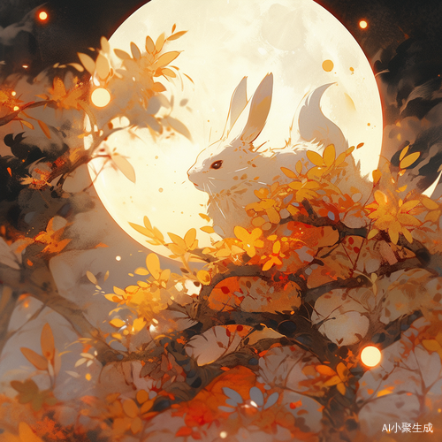 中秋节桂花树特写设计月兔抽象