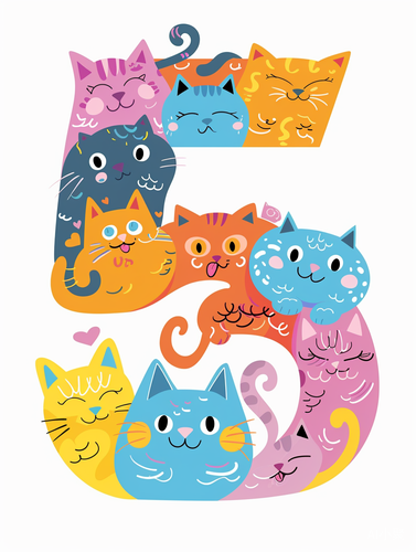 Colorful Cats Create Number 5