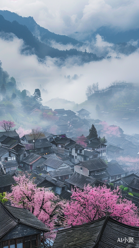 贵州古镇的云海背景下，超细节唯美风景