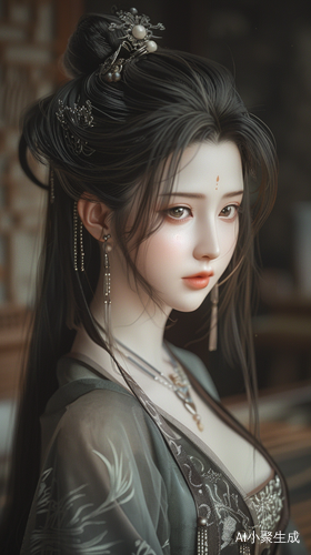 古代美女：乌黑长发 瓜子脸大眼 白皙肌肤