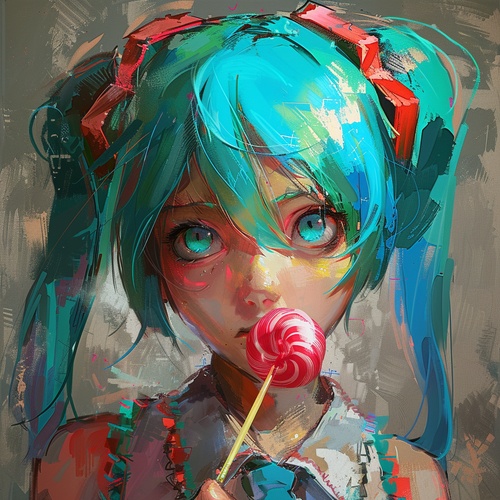 初音未来，手握棒棒糖