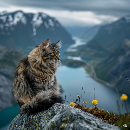 一只可爱的猫猫在开战斗机，高空，云层，高山，湖泊，清幽，梦幻。倍感轻松，高清摄影，