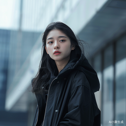 中国，20岁、五官端正精致漂亮、美女、穿着一套冬天的职业风衣、全身照，站在写字楼边，超高清超，超分辨率，文化女性，温柔大气，大师风格