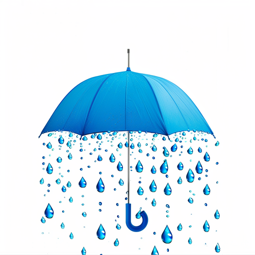 蓝色透明伞下的一滴雨水