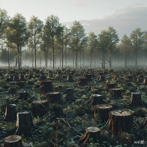 Devastated Forest: Endless Expanse of Wooden Stumps