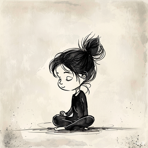 Cute Little Girl Meditating with Simple Background