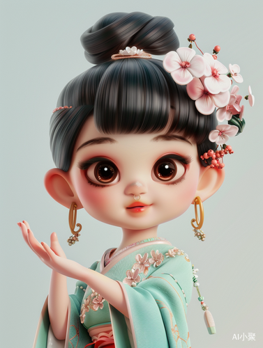 Super Cute Little Girl in Hanfu with Big Eyes and V Gesture