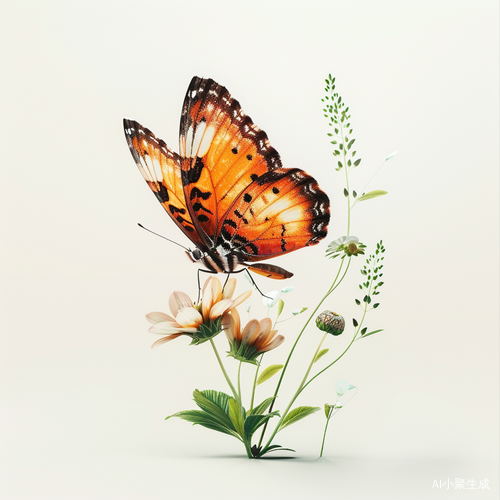 橘色系蝴蝶插画风格白底
