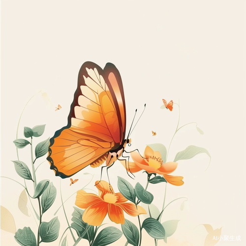橘色系蝴蝶插画风格白底