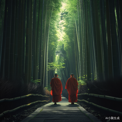 修行僧人高清4K山水与竹子佛光