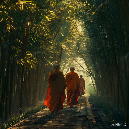 修行僧人高清4K山水与竹子佛光